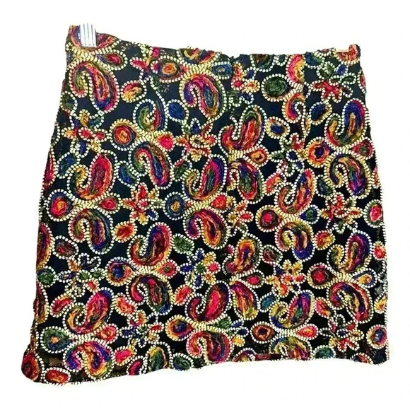 Zara Basic Skirt Womens Extra Small Black 3D Embroidered Mini Lined Festival Mod - Picture 2 of 8